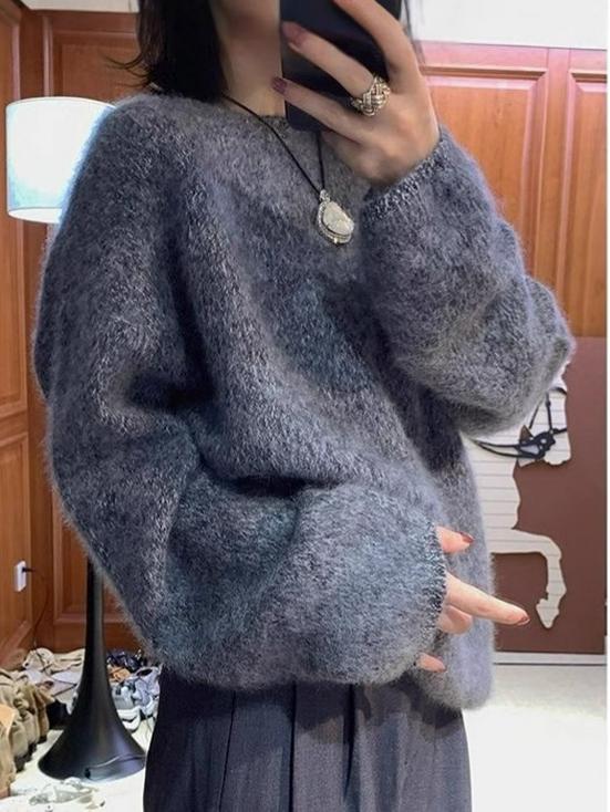 Pulover tricotat gros cu gât rotund, nou 25 Toamnă/Iarnă, dintr-un singur fir, din lână merinos cașmir