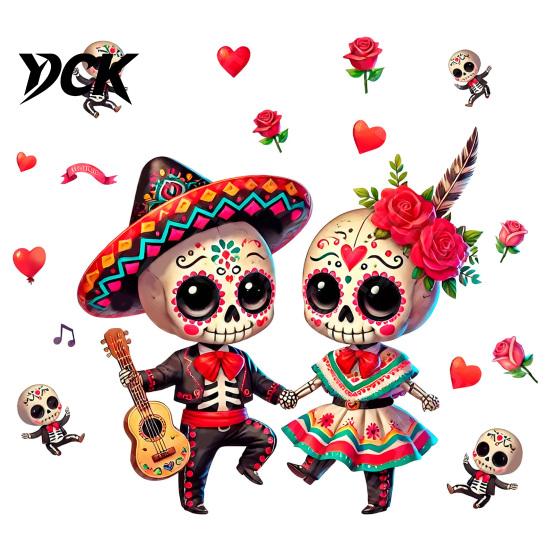 Easy Peel And Stick Murals Halloween Cartoon Skeleton Couple Window Stickers, Waterproof PVC Day of The Dead Static Decals, Traditional