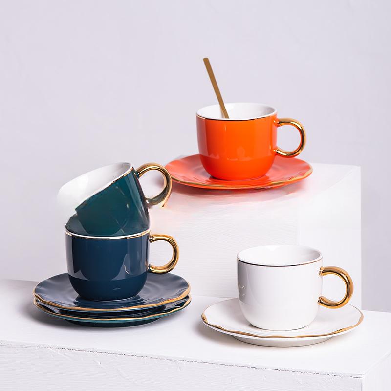 European Style Light Luxury Coffee Cup Saucer Set Creative Gold Painted Ceramic Cup Afternoon Tea Cup