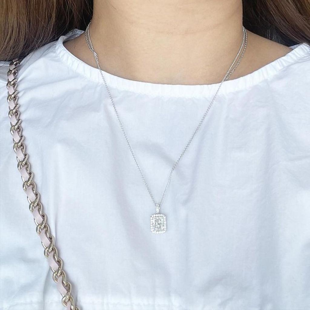 Elegant Square Cut Sparkling Pendant Necklace for Women Dainty Halo Design Everyday Party Jewelry Gift for Her