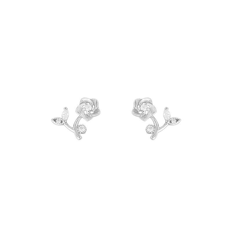 Cercei placați cu Argint S925 Cercei cu floare decupată franțuzească Cercei mini cu diamant roz pentru temperament blând feminin