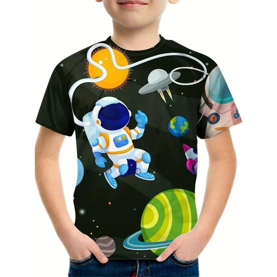 Camiseta infantil astronauta 3D impressa para menino e menina, camiseta infantil, manga curta, camiseta para meninos e crianças, camiseta infantil, verão, adolescente