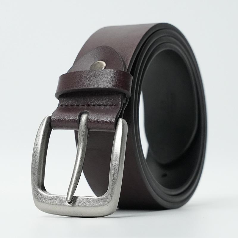 Men's Retro Genuine Leather Belt - Pin Buckle Cowhide Waist Belt for Business and Casual Wear, Suitable for Middle-Aged and Young Men.
