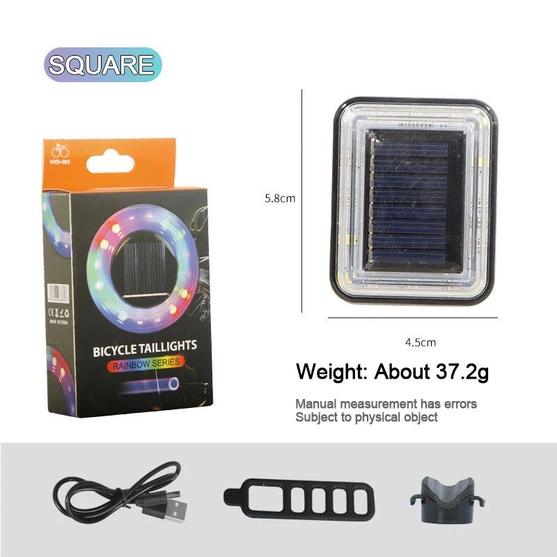 BUCKLOS Rainbow Bike Taillight Solar Type-C Rechargeable Bicycle Rear Lights Colorful LED Cycling Lamp Waterproof Bike Lighting