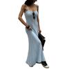 Solid color knitted suspender dress European and American summer new slim lazy casual off-the-shoulder suspender long