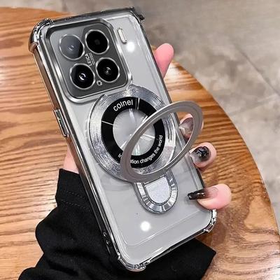 Pre Xiaomi 15T Pro Puzdro Nárazuvzdorný Magnetický Držiak Puzdro na Telefón Pre Mi 15 T 15T 14T 13T Pro Stojan Priehľadný Mäkký Silikónový Kryt