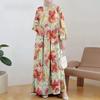 Abaya Maxi Dress da Donna con Stampa Floreale Scollo Tondo Manica Lunga Ampio Casual Robe Islamica Musulmana