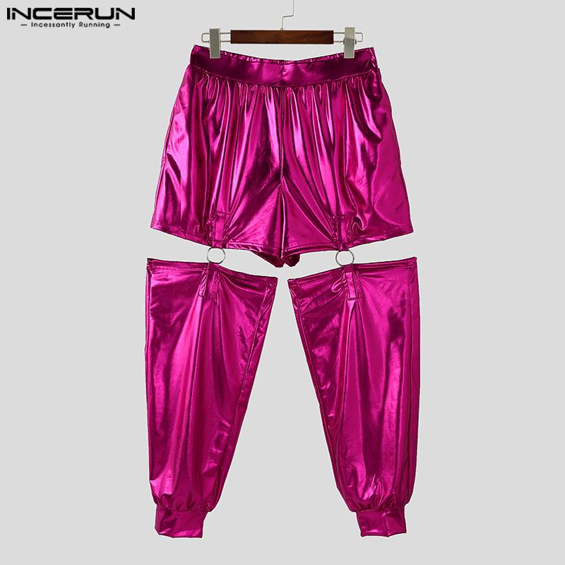 INCERUN Men Elastic Waist Adjustable Cutout Glitter Long Pants Cargo Trousers