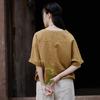 Summer Cotton Linen Women's Retro Patchwork Round Neck Short Sleeve Top