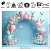 2D Flat Print Pastel Blue Balloon Butterfly Backdrop, Spring Floral Party Decoration Background for Photo Studio