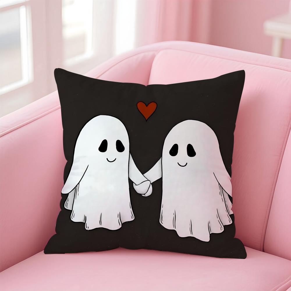 Funny Anime Cute GGhost Couple Cushion Cover Pillowcase Short Plush Invisible zipper Room Sofa Cushion Cover