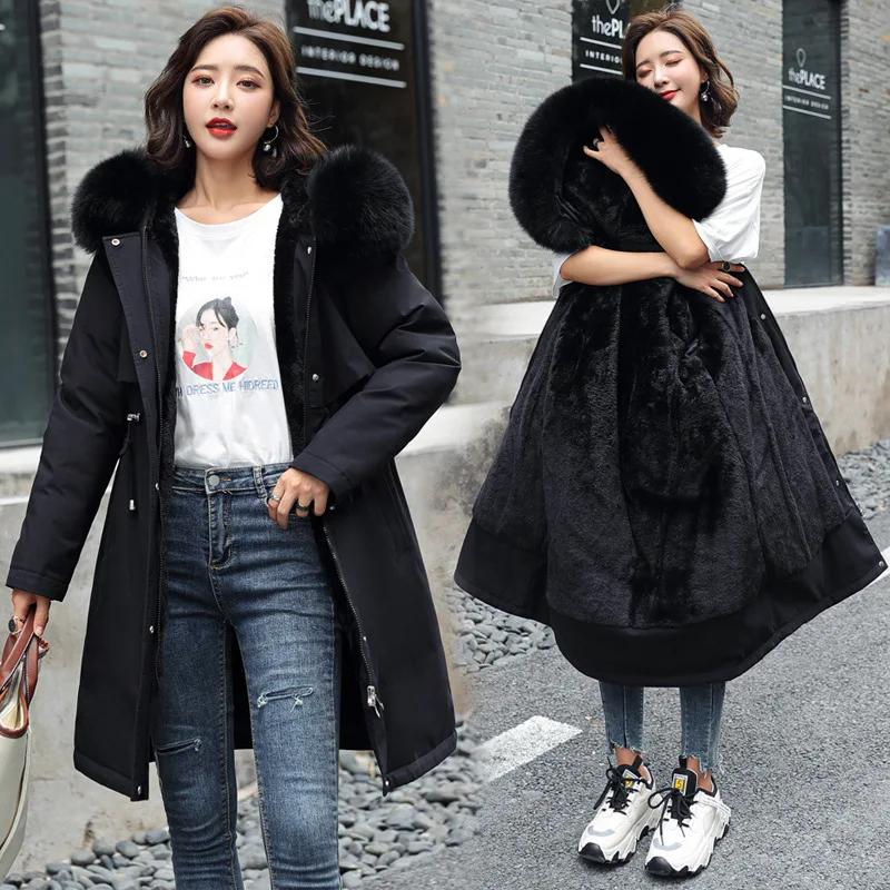 Winter Parka Women Jacket Clothes Long Coat Wool Liner Hooded Jacket Fur Collar Thick Warm Snow Wear Fashion Parka