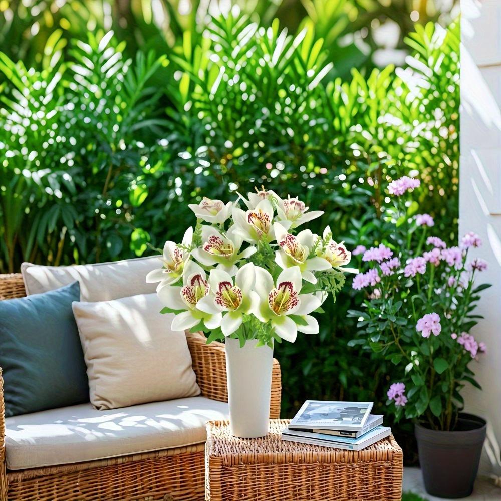 15 Bunches Artificial Orchid Artificial Phalaenopsis Bouquet Silk Real Touch Fake Flowers for Home Wedding Restaurant Hotel Room Decor