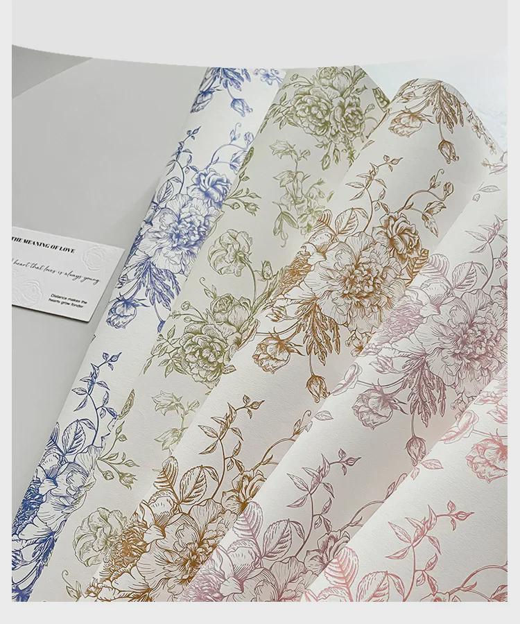 Xinrui Retro Floral Printed Waterproof Wrapping Paper for Flower Bouquets