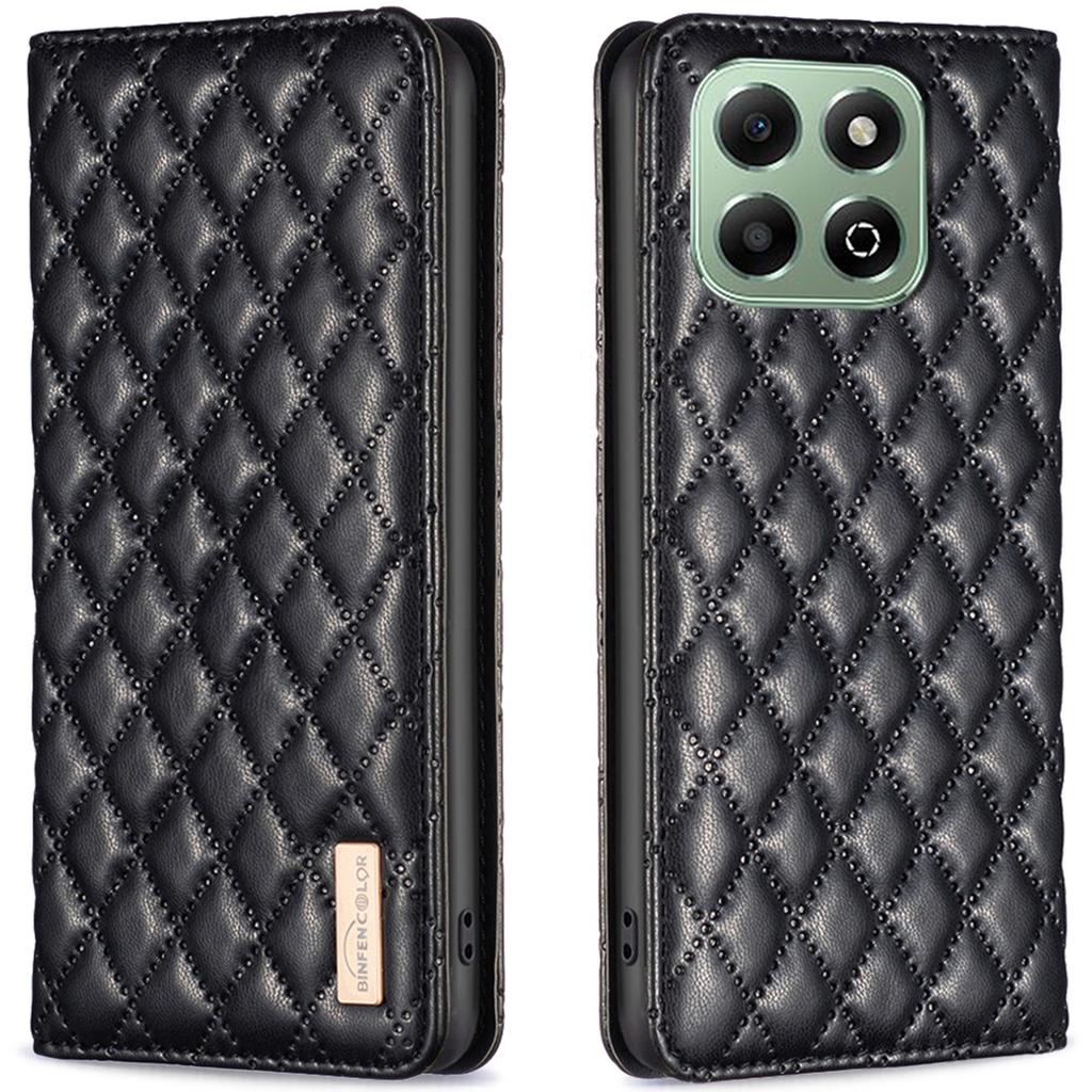 BINFEN COLOR BF Style-16 For Honor X6b 4G Case Card Slots Leather Rhombus Phone Cover