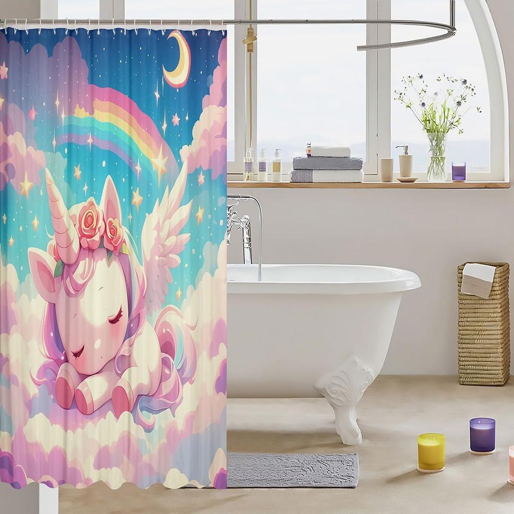 Einhorn Duschvorhang Fantasy Einhorn Thema Badezimmer Duschvorhang Sets Mädchen Mond Galaxie Sternenhimmel Stoff Duschvorhang