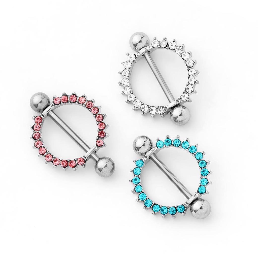 European & American Style Diamond Inlaid Nipple Rings, 316 Stainless Steel Body Piercing Jewelry