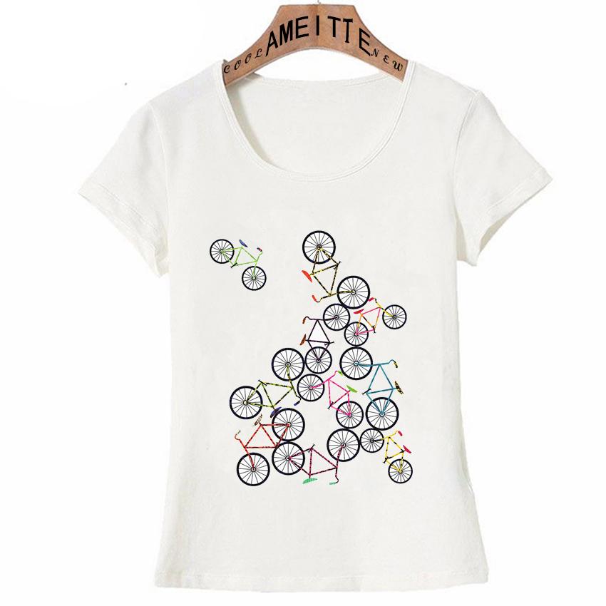 Summer Fashion Women Short Sleeve Colorful Bicycles Slim Fit T Shirt Funny Harajuku Bikes Lovers Casual