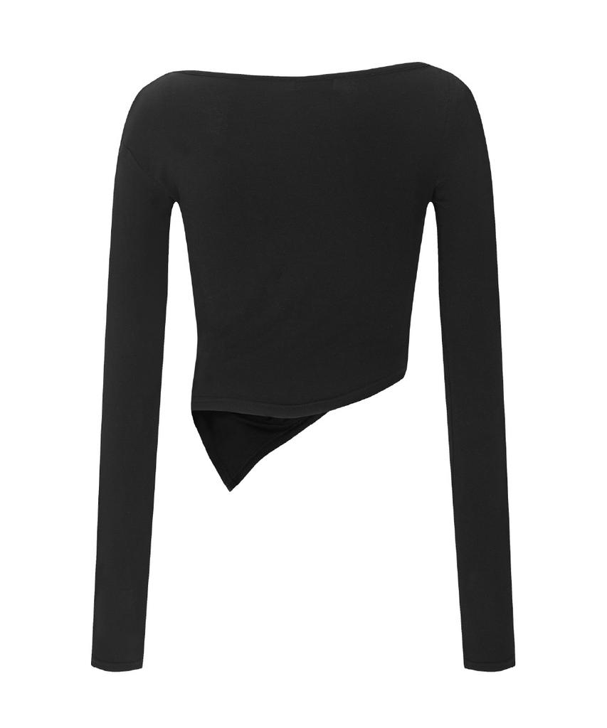 Peullijeunopallou Sadie Unbal Shirring Long Sleeve Top (Black)
