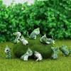 9pcs Cheese Cat Mini Ornament Sets Moss Micro Landscape Succulent Decorative Figurines Cartoon Animals Desktop Cats Craft Gifts