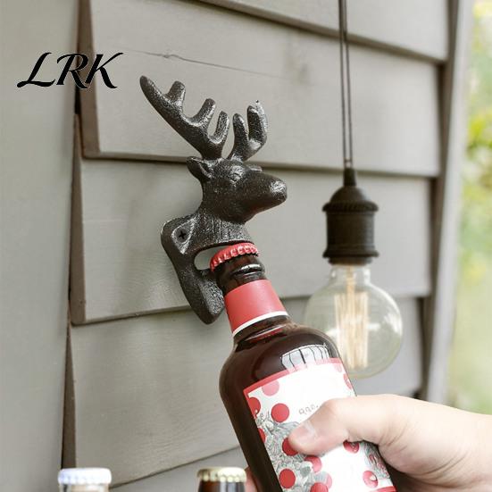 Retro Bottle Opener Elk Cow Head Opener, Wall Mounted Beer Cap Heavy Duty Cast Iron Remover, Rustic for Home Bar, Industrial Decor