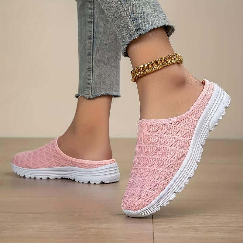 2025 Large-sized Women's Shoes, Mesh Summer Sandals, Half-flip-flops, Casual and Lightweight, Wedge Heel One-shoulder Flip-flops