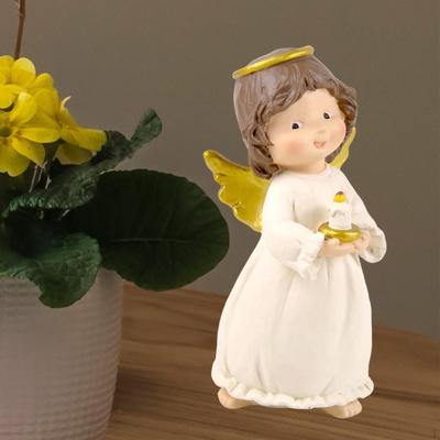 Figurka Cherubina Trzymającego Świecę, Rzeźba Aniołka Żywiczna na Biurko, Miniatuurowy Anioł na Imprezę