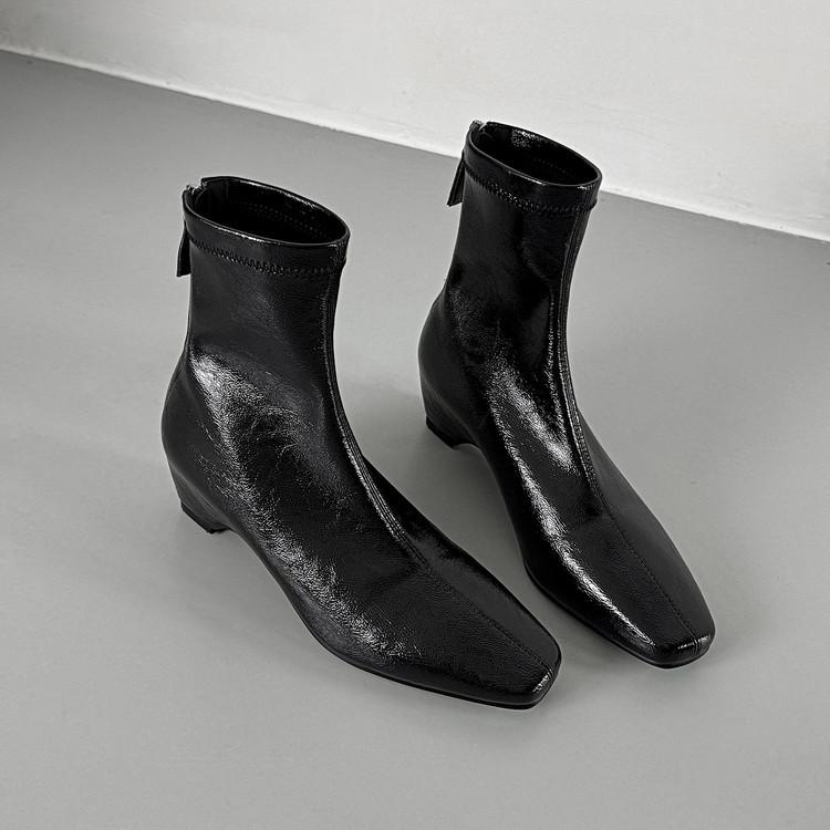 Autumn and winter new square head thick medium heel short boots fashionable and simple rear zipper fashion short boots women's boots