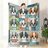 VIKAMA Patchwork Puppy Dog Flannel Throw Blanket Cute Dog Grid Collar Plaid Print Soft Warm Sofa Bedroom Home Decor