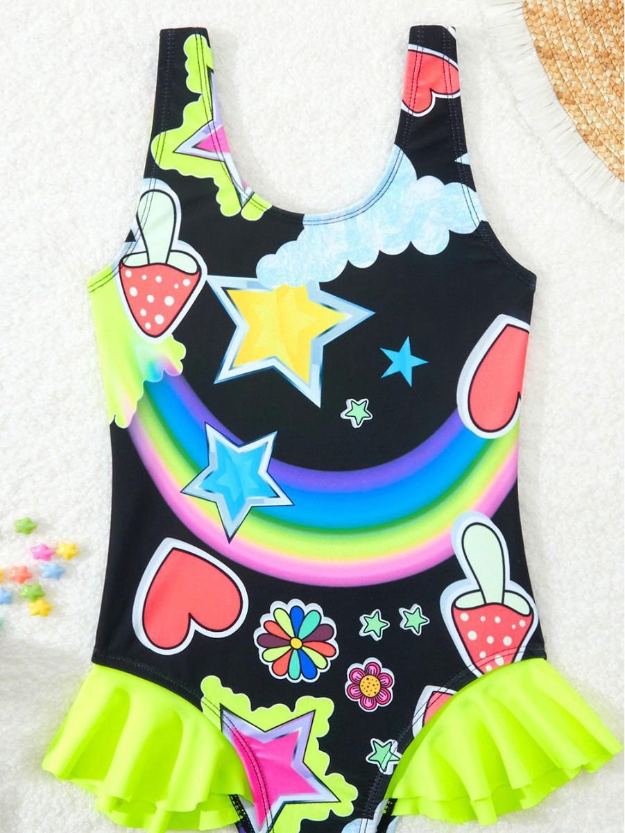 

Трендовый европейский и американский милый слитный купальник для девочек 2025 5 Years чёрный