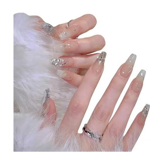 YINKE Nail Tips, 24 Pieces, Cute Nail Tips, Nail Supplies, Nail Tips, Simple, Stylish, Long, Spring/Summer Japanese Style, Glossy, False Nails, Can