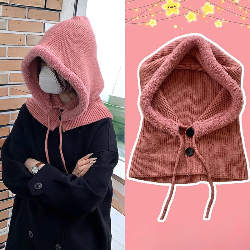 Căciulă Balaclava Stil Coreean de Iarnă pentru Femei Nouă la Modă și Versatilă Protecție Gât Protecție Împotriva Frigului Căciulă Tricotată Îngroșată și Călduroasă