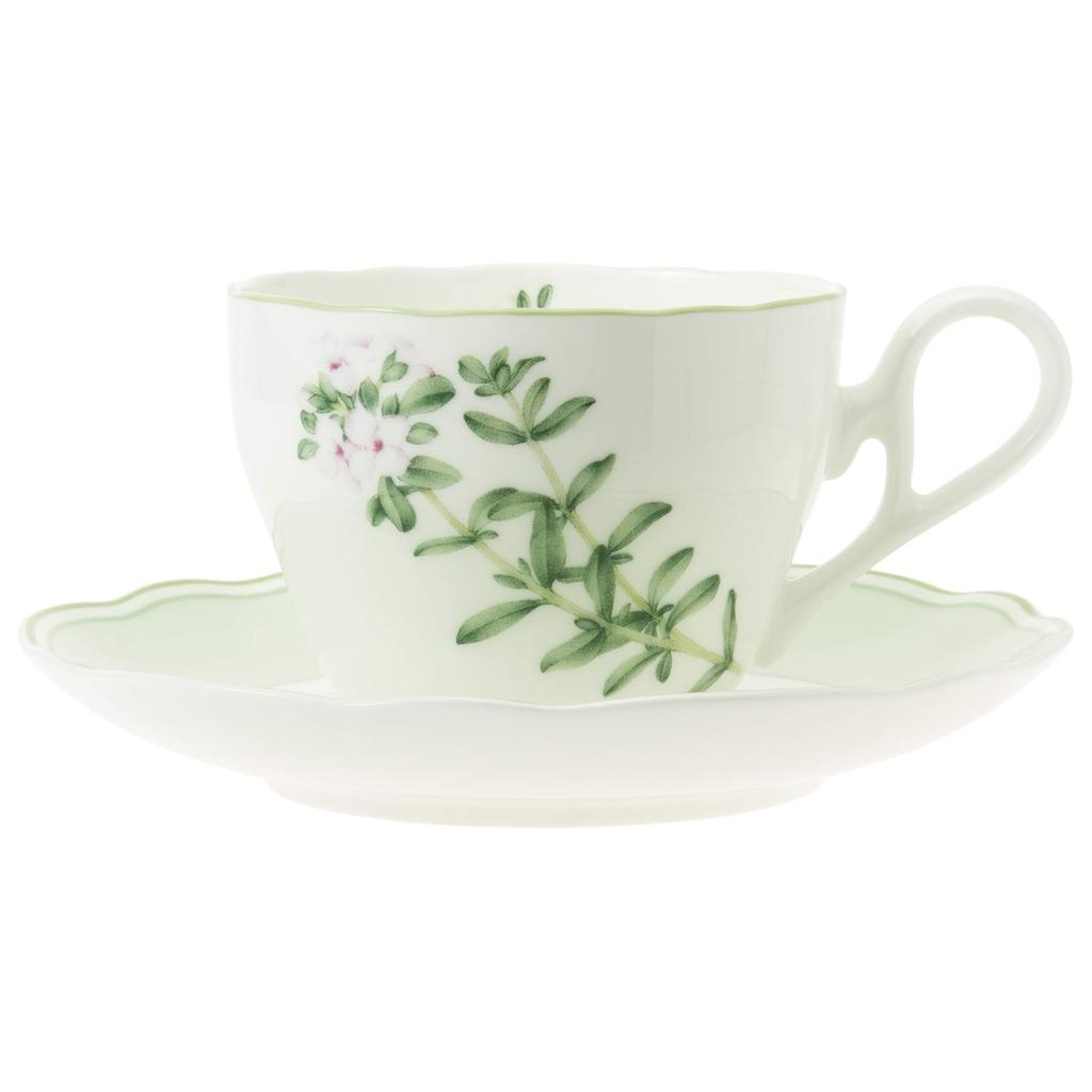 Noritake Cup Saucer 250cc English Herbs Microwave Safe Thyme Bone China & (Coffee Tea) T97887/4942