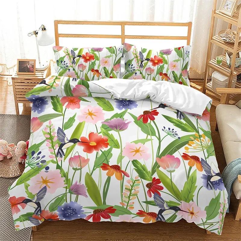 Botanical Floral Duvet Cover Garden Plant Flower Bedding Set Microfiber Rustic Farmhouse Comforter Cover Single Queen King Size