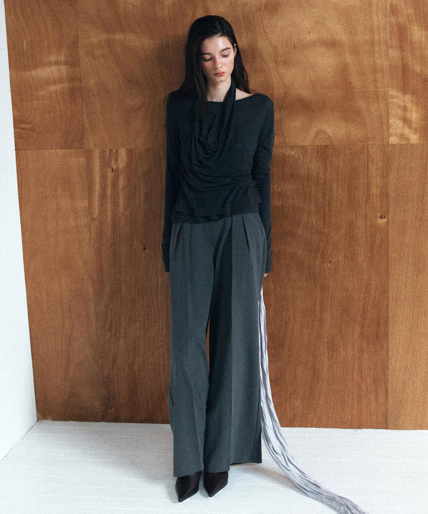 TOWAV Ven Halter Layered Tee_Charcoal