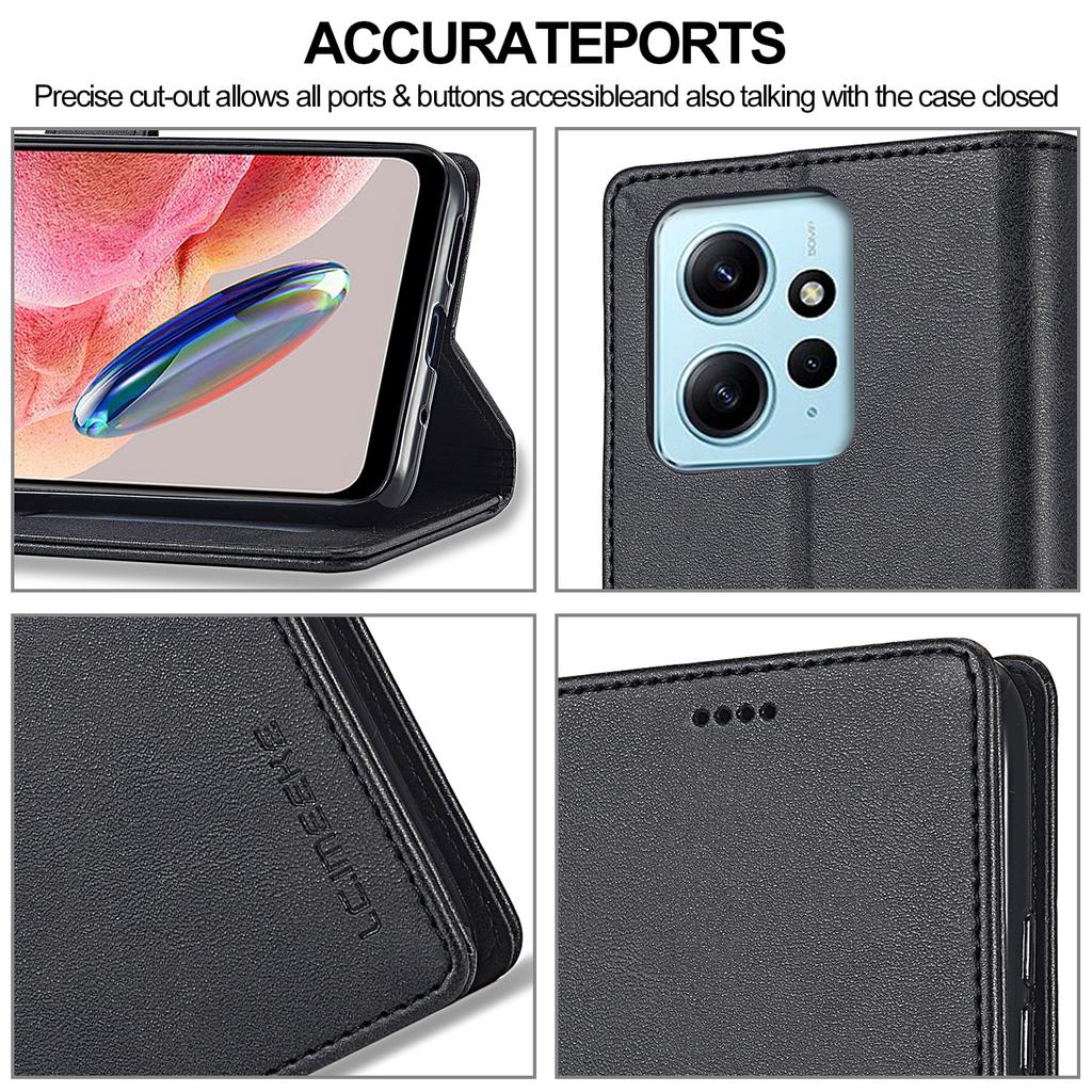 LC.IMEEKE For Xiaomi Redmi Note 12 4G Phone Wallet Case Calf Texture PU Leather Stand Phone Cover