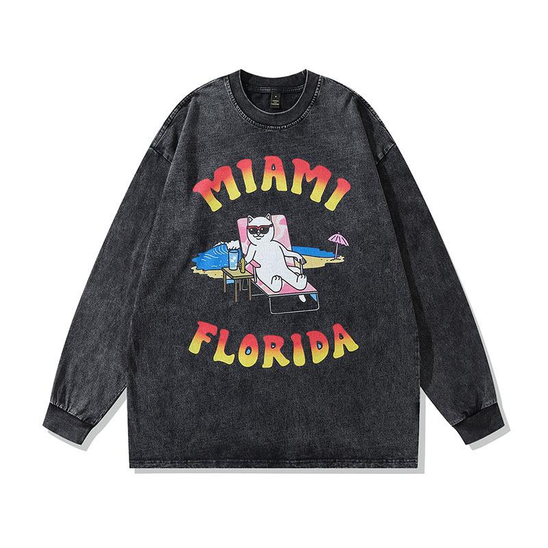 Washing Water Old Early Autumn Long-Sleeved T-Shirt American Retro Oversize Casual Top