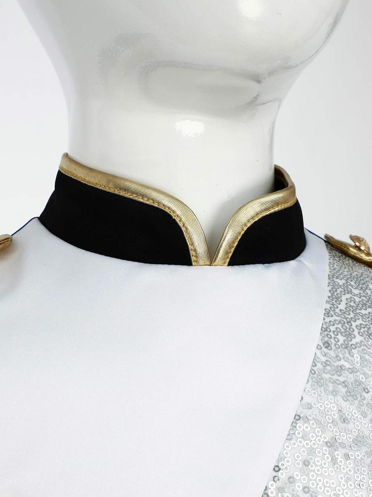 Boys Marching Band Uniform Stand Collar Long Sleeve Sequins Patchwork Color Block Design Epaulets Buttons Hat Set