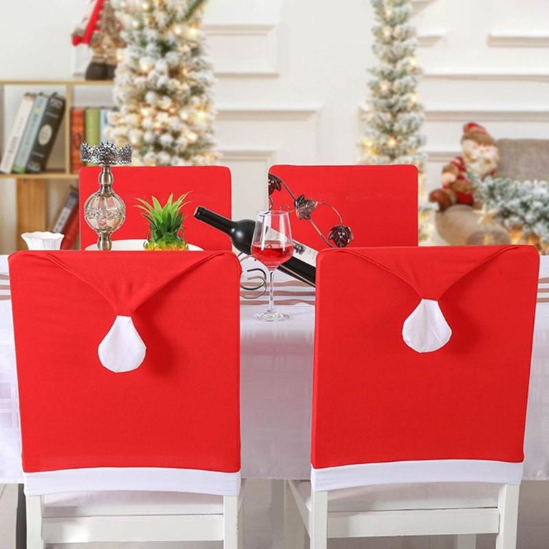 Chair Back Cover Christmas Kitchen Chair Slipcovers In Santa Hat Shape For Holiday Decoration Chair Covers