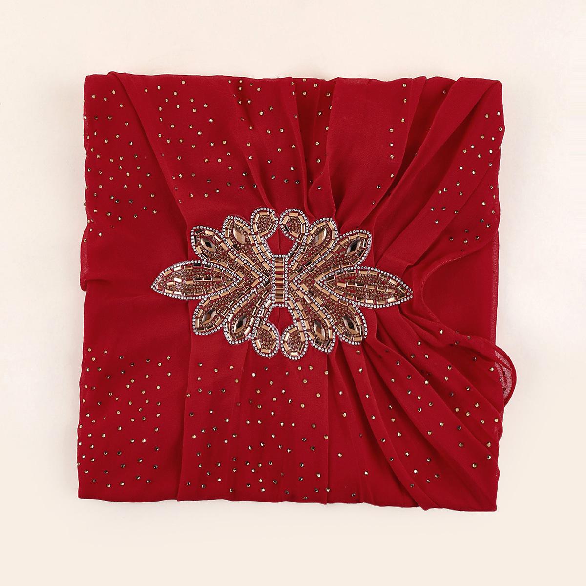 Women s Ethnic Style Chiffon Headscarf with Pearls  Rhinestone Flowers