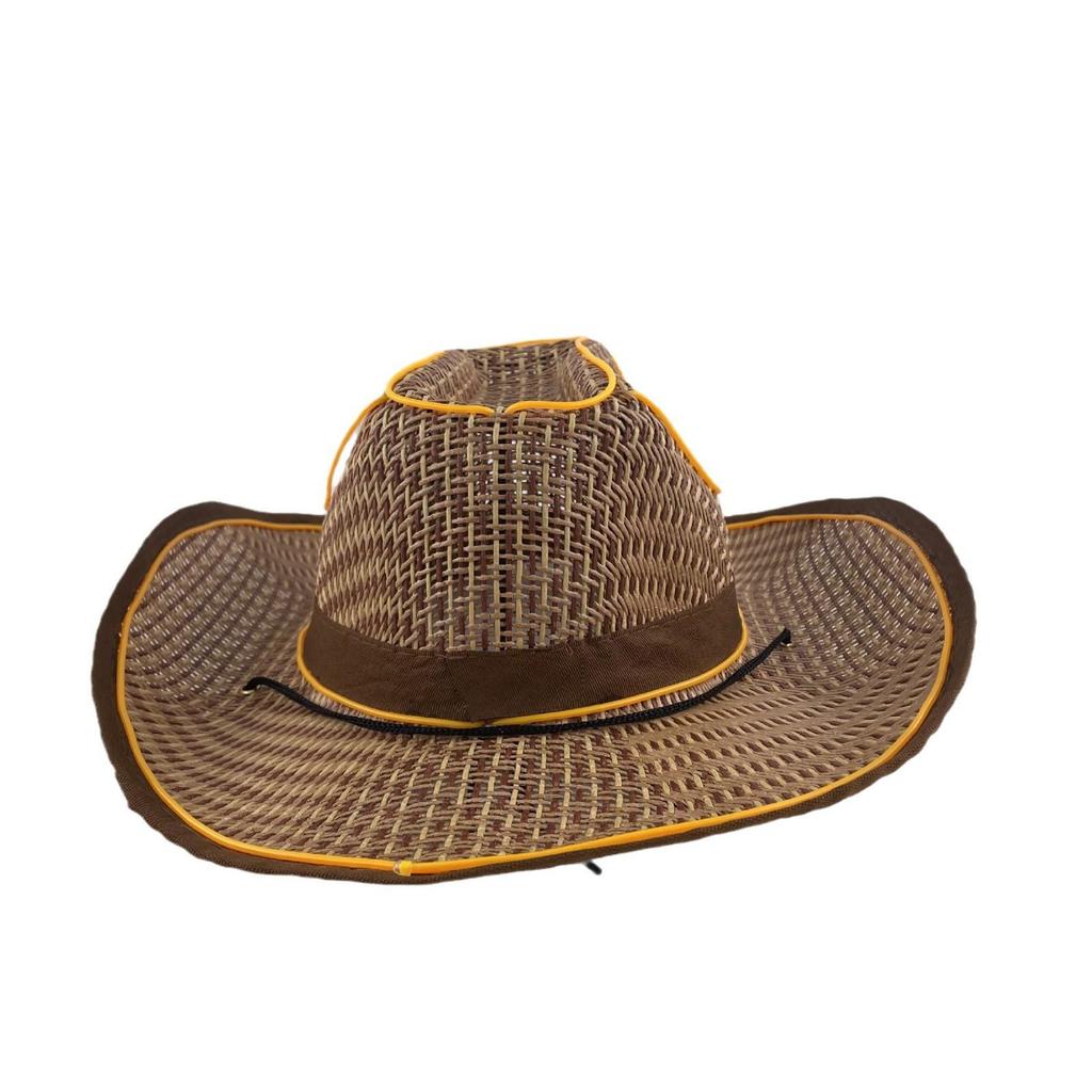 LED Luminous Cowboy Hat - Western Style for Men & Women, Large Brim Straw Sun Hat for Summer and Outdoor Performances