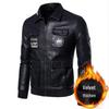 Korean Style Men's Embroidered PU Leather Motorcycle Jacket with Velvet Lining