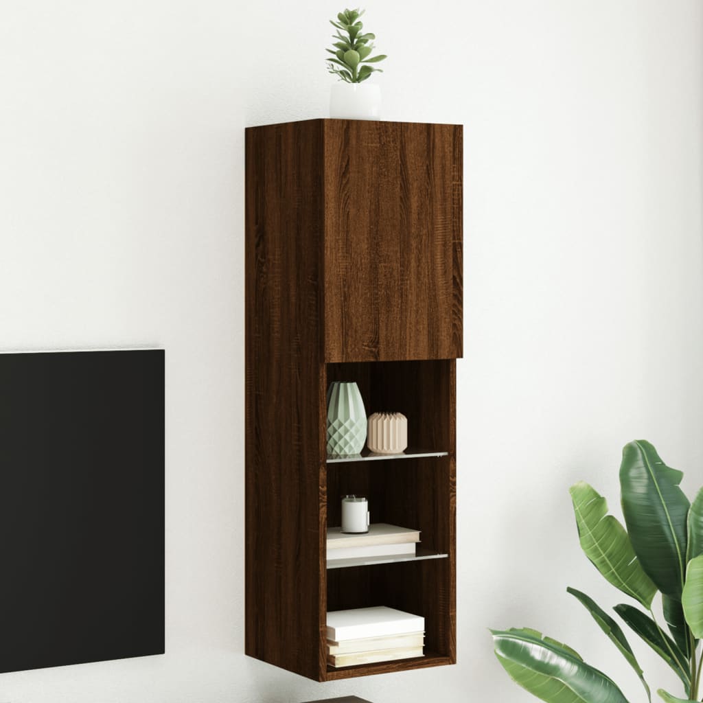 TV Cabinet with LED Lights Brown Oak Effect 12 x 12 x 40.2 in (L x W x H)