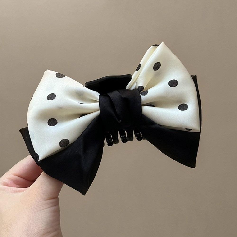 Elegant Polka Dot Bow Clip Bowknot Grab Hair Clip Fashion Ponytail Hair Clip for Women