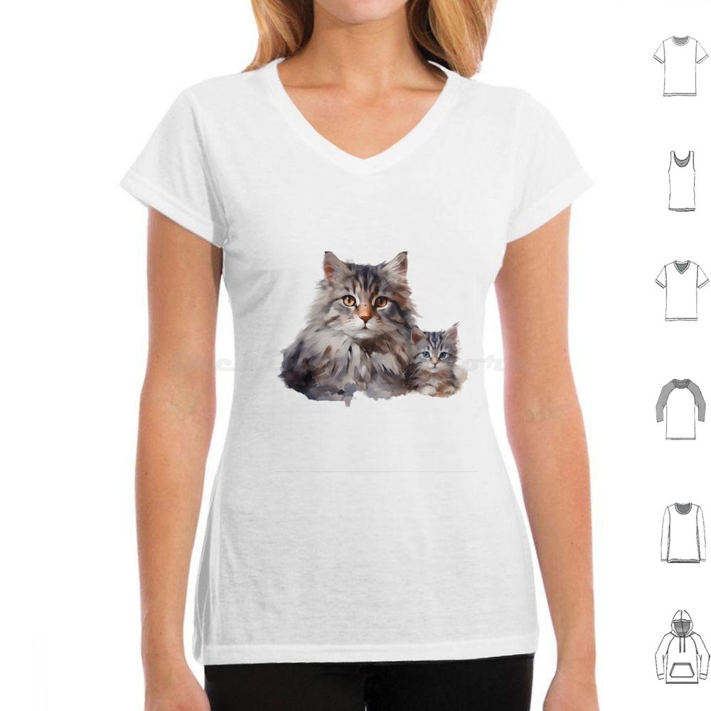 Loving Mother Cat And Her Playful Kitten T Shirt Cotton Men Women DIY Print Cat Illustration Mother Cat And Kitten Cute Cat