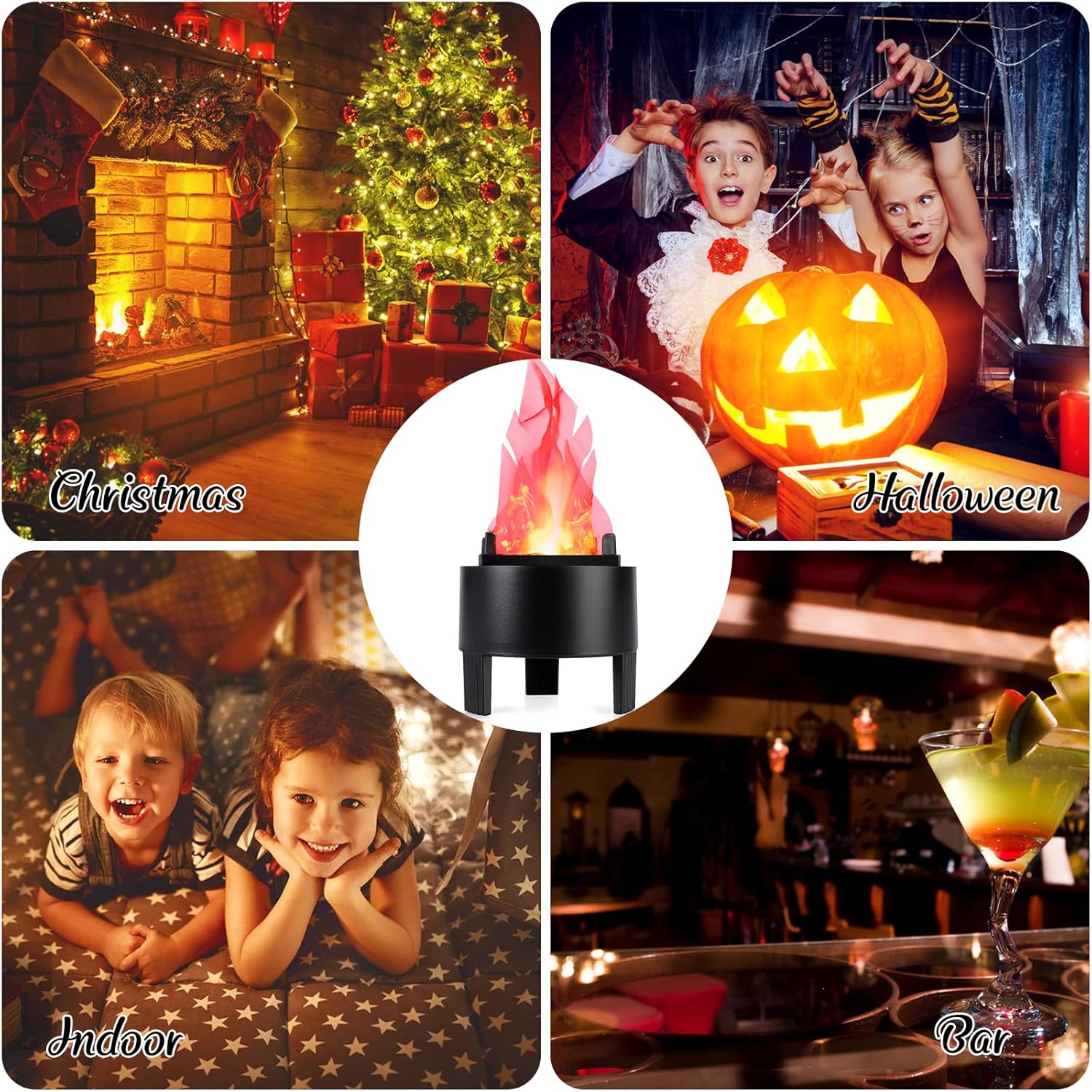 LED Fake Fire Flame Light 3D Flickering Fire Flame Electronic Flame Night Light Prop Simulated Flame Lamp Prop for Halloween Christmas Indoor Party