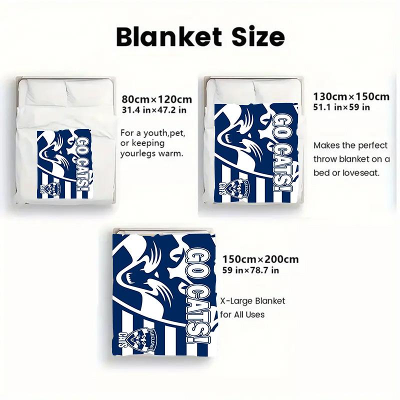Geelong Cats 2D Flat Pattern Flannel Blanket High quality All Seasons Warmth and Comfort Perfect for Christmas Gifts.