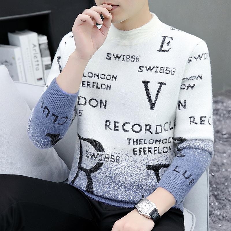 

Горячая распродажа, популярный, новый повседневный свитер с полувысоким воротником на осень и зиму, базовый вязаный свитер, свитер, нить 5xl синий