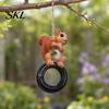 Durable Resin Patio Ornament Squirrel On Tire Outdoor Hanging Ornament, Realistic Figurine for Weather Resistant Statue Garden Tree Decoration,