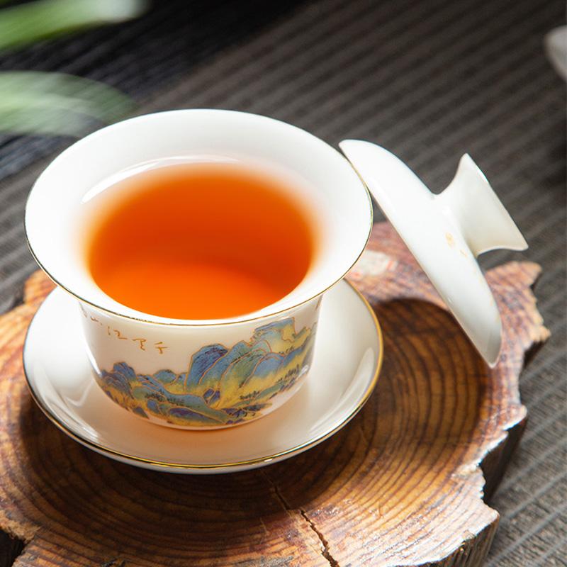 HMLOVE Mutton-fat Jade White Porcelain Sancai Gaiwan Color Enamel Cover Bowl Lid Saucer Handmade Tea Tureen Teaware Sets 160ML